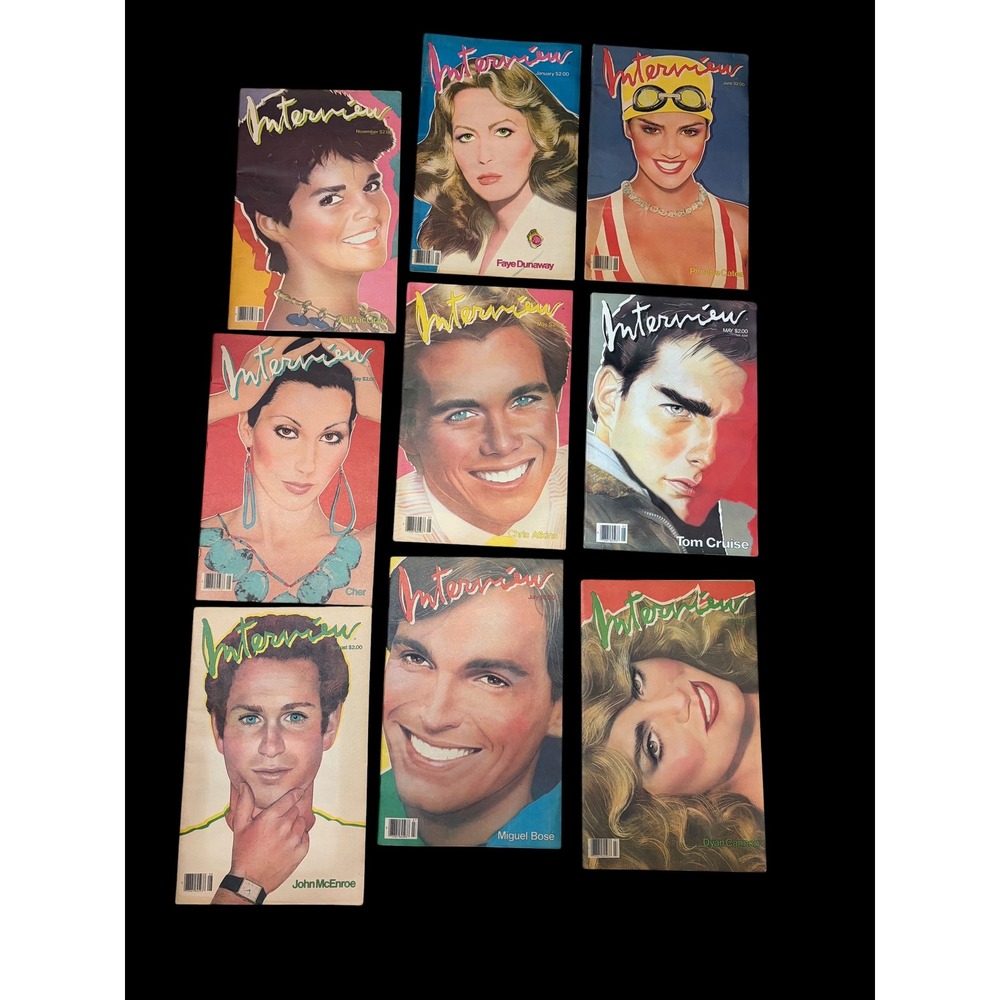 Andy Warhol Interview Magazines Richard Bernstein Tom Cruise Cher Lot of 9 1980s
